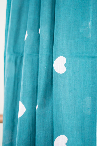 Dark Green Heart Print Mul Mul Cotton Saree