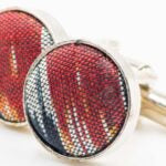 Red-Green Ikat Tie and Cufflink Set