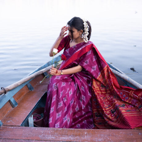 Khandua Silk Saree Purple - Hand woven