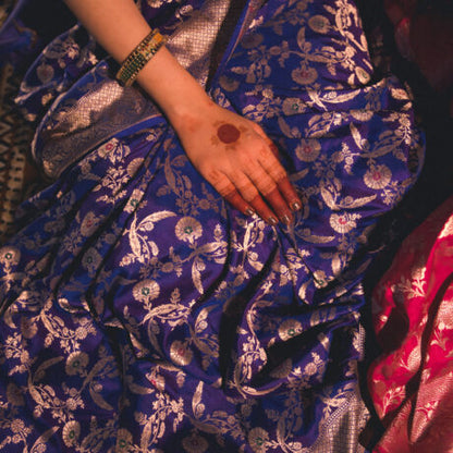 Banarsi Saree Blue-Hand woven