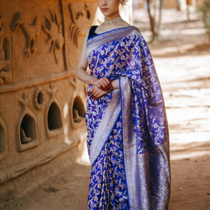 Banarsi Saree Blue-Hand woven