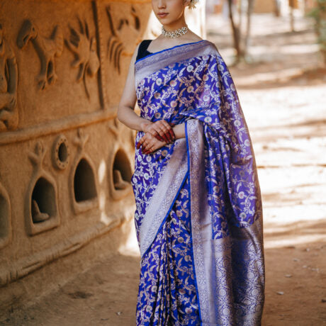 Banarsi Saree Blue-Hand woven