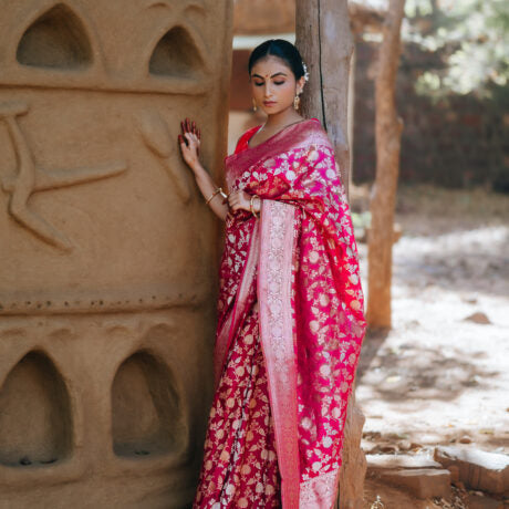 Banarsi Saree Pink-Hand woven