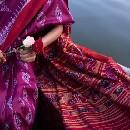 Khandua Silk Saree Purple - Hand woven