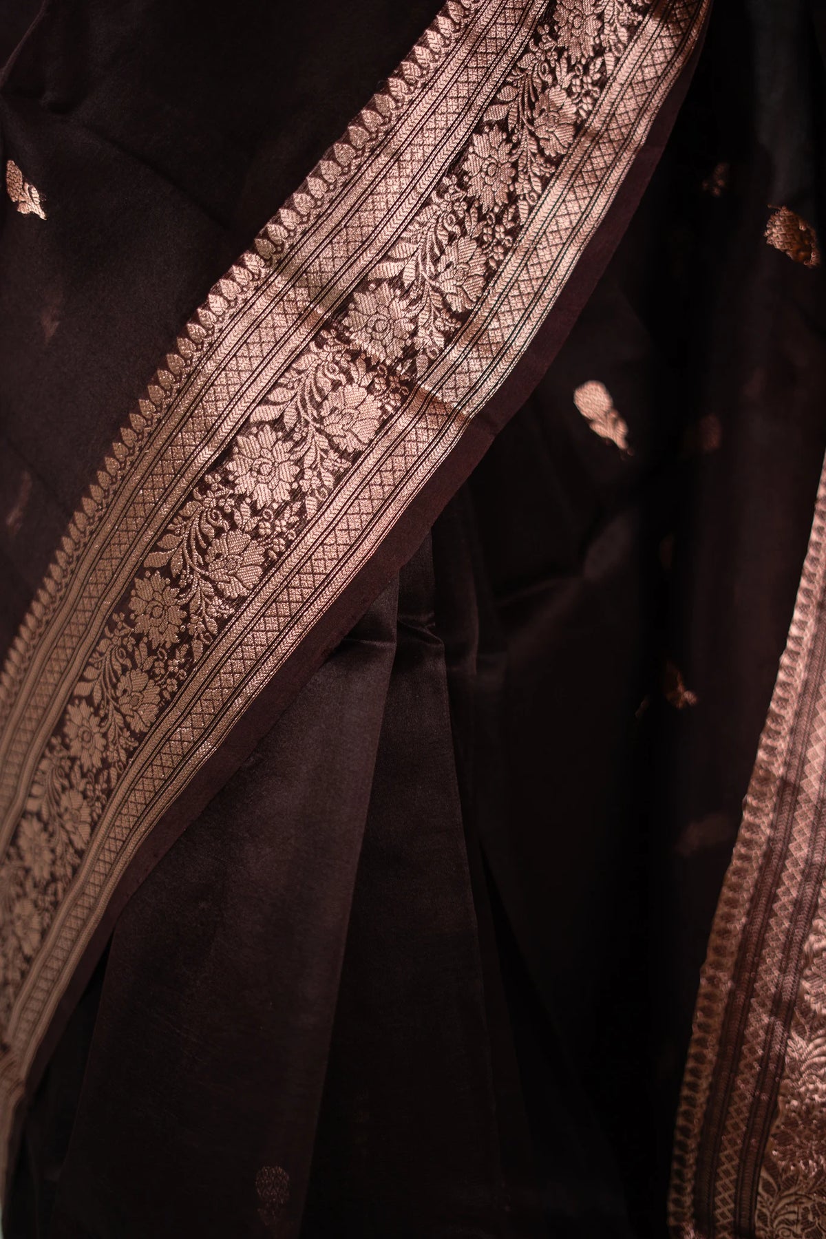 Espresso Brown Banarasi Silk Saree - Wreath Medallions - image 8
