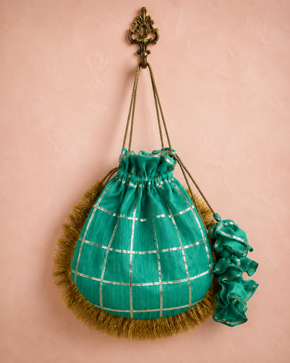 Emerald Green Art Silk Potli Bag
