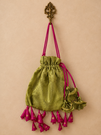 Olive Green Organza Potli Bag