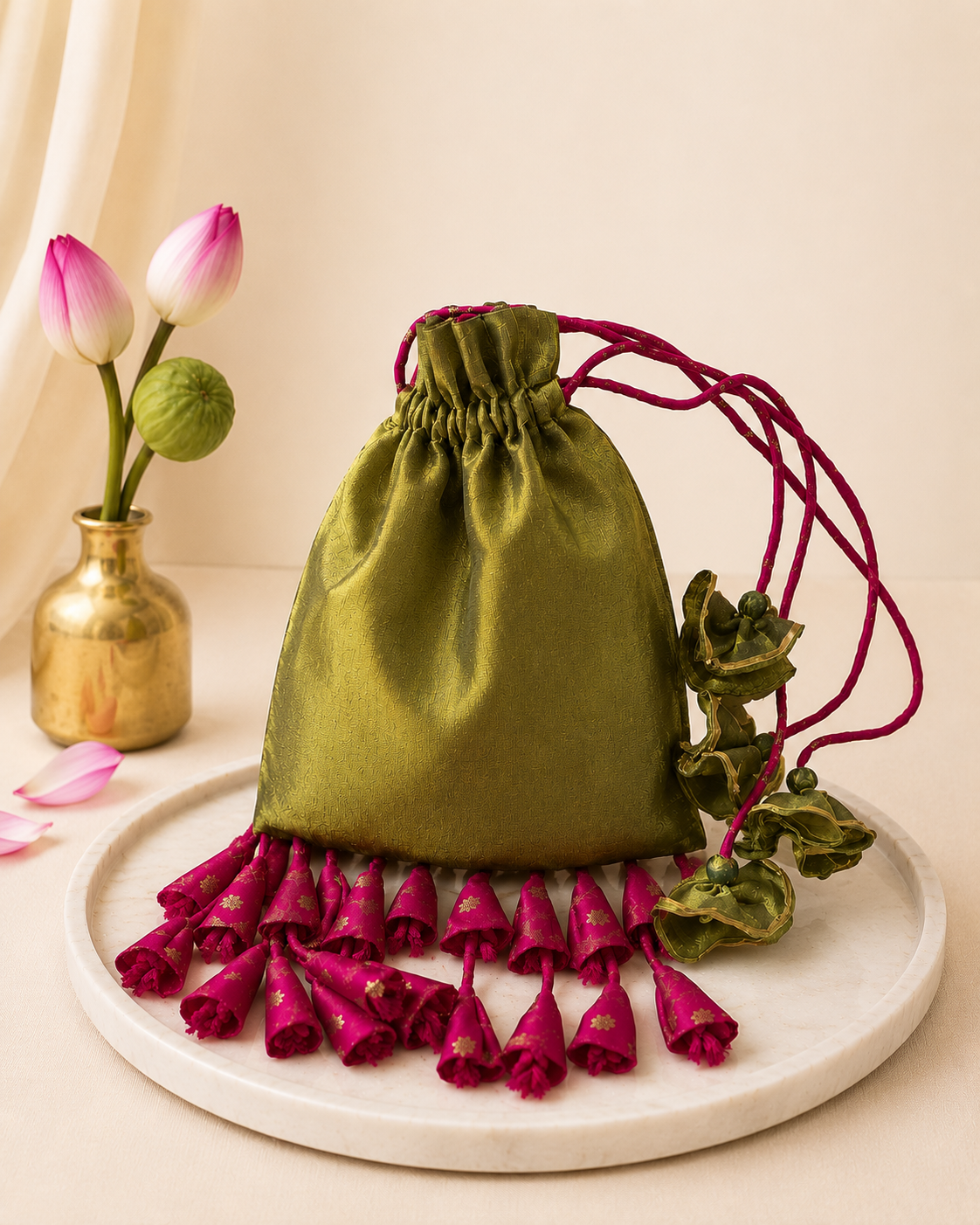 Olive Green Organza Potli Bag