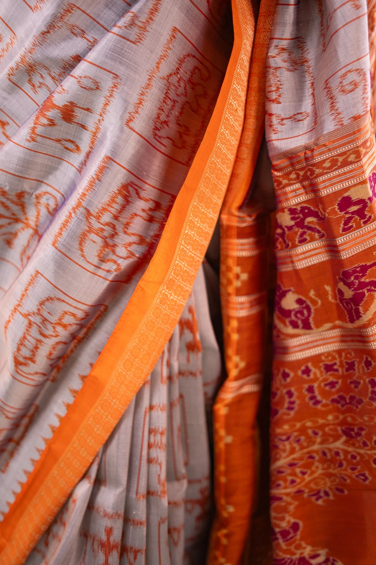 Grey Mustard Elephant Motif Khandua Silk Saree - image 6