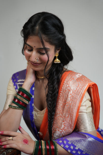 Rust Orange Silver Zari Chiffon Saree