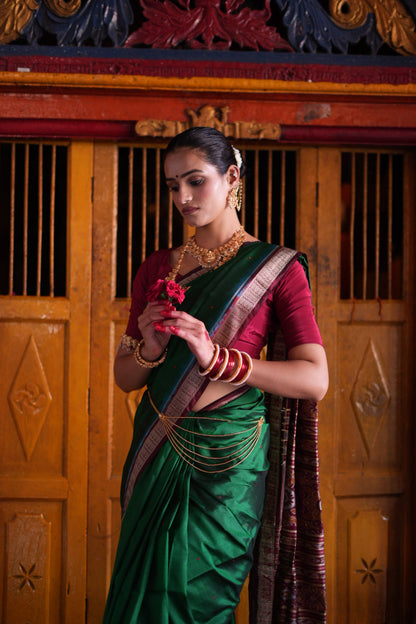 Emerald Green with Maroon Border Khandua Silk Saree