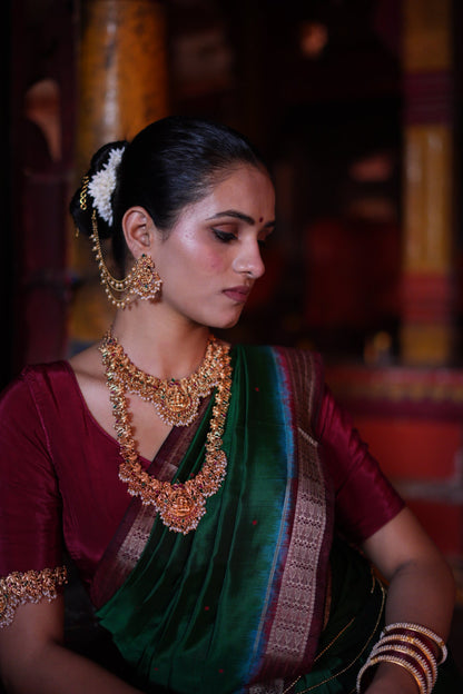 Emerald Green with Maroon Border Khandua Silk Saree