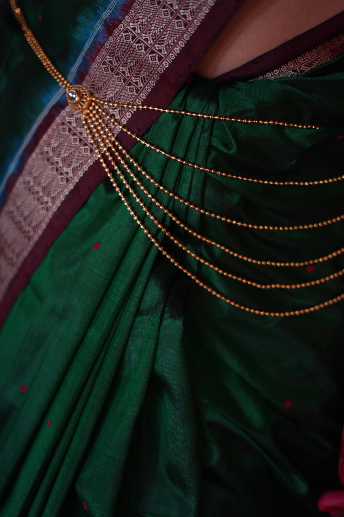 Emerald Green with Maroon Border Khandua Silk Saree