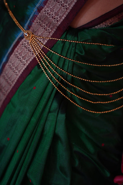 Emerald Green with Maroon Border Khandua Silk Saree