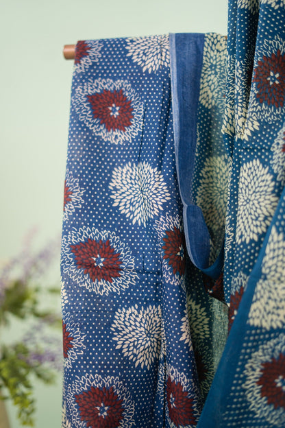 Indigo Dahlia Polka Dot Mul Mul Cotton Saree