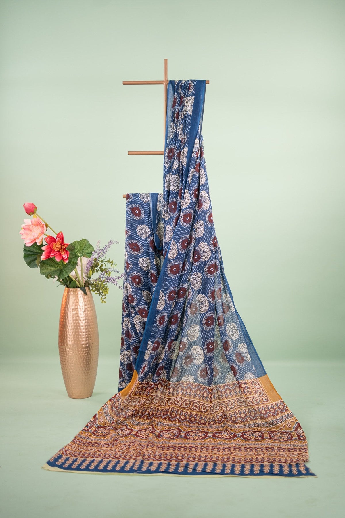 Indigo Dahlia Polka Dot Mul Mul Cotton Saree