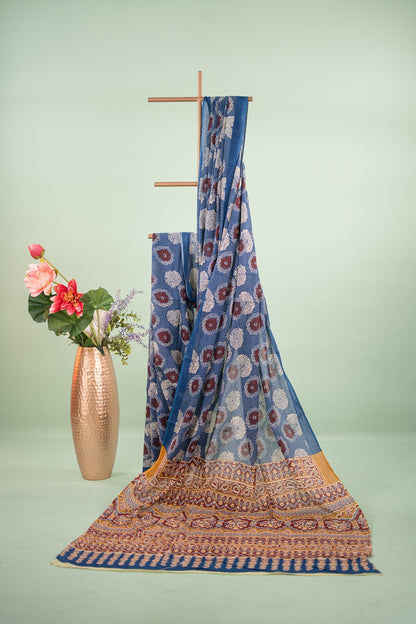 Indigo Dahlia Polka Dot Mul Mul Cotton Saree
