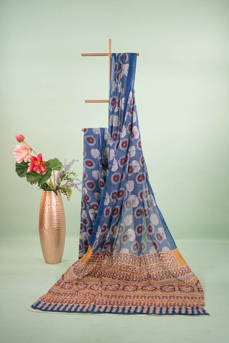 Indigo Dahlia Polka Dot Mul Mul Cotton Saree