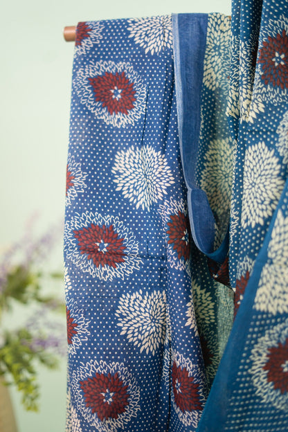 Indigo Dahlia Polka Dot Mul Mul Cotton Saree