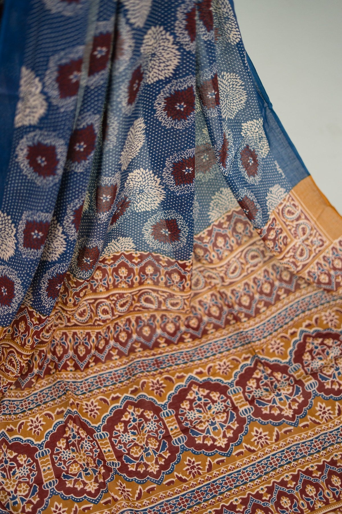 Indigo Dahlia Polka Dot Mul Mul Cotton Saree