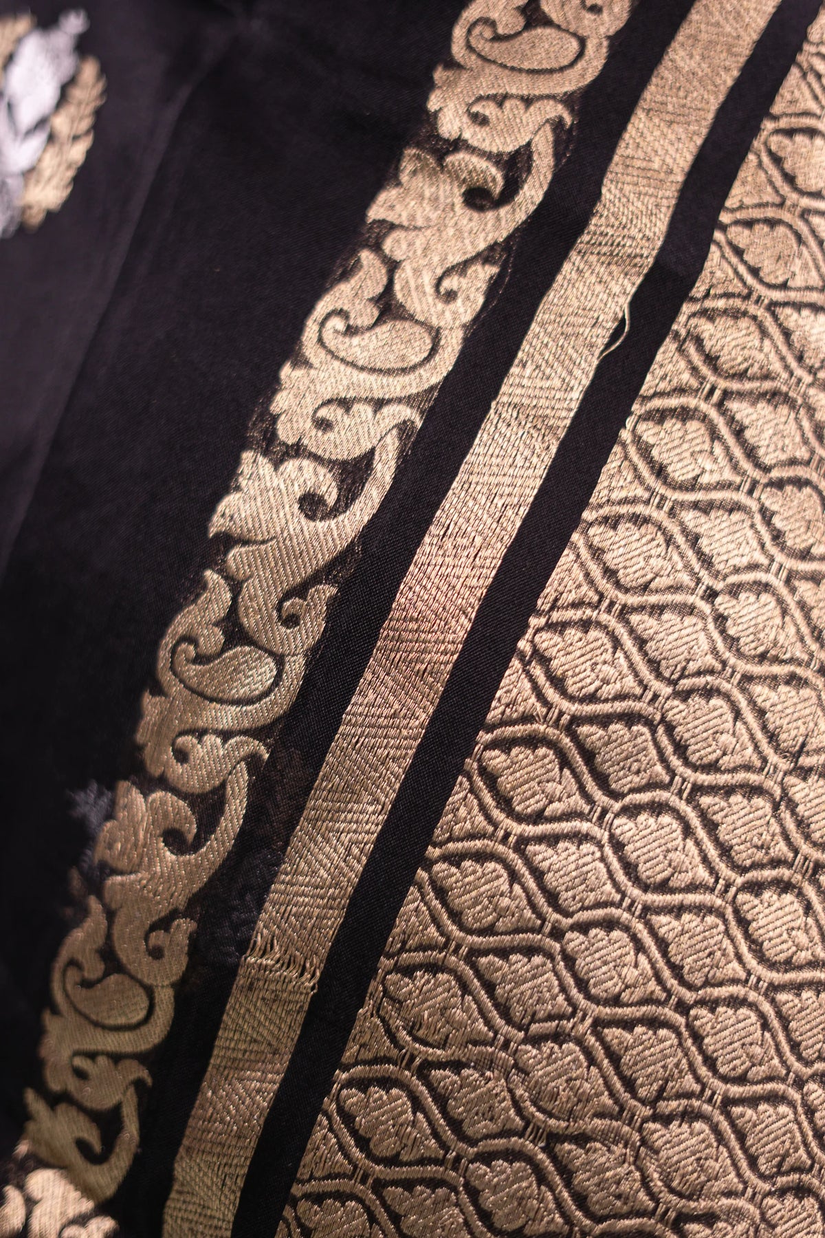 Jet Black Banarasi Silk Saree - lower border close-up