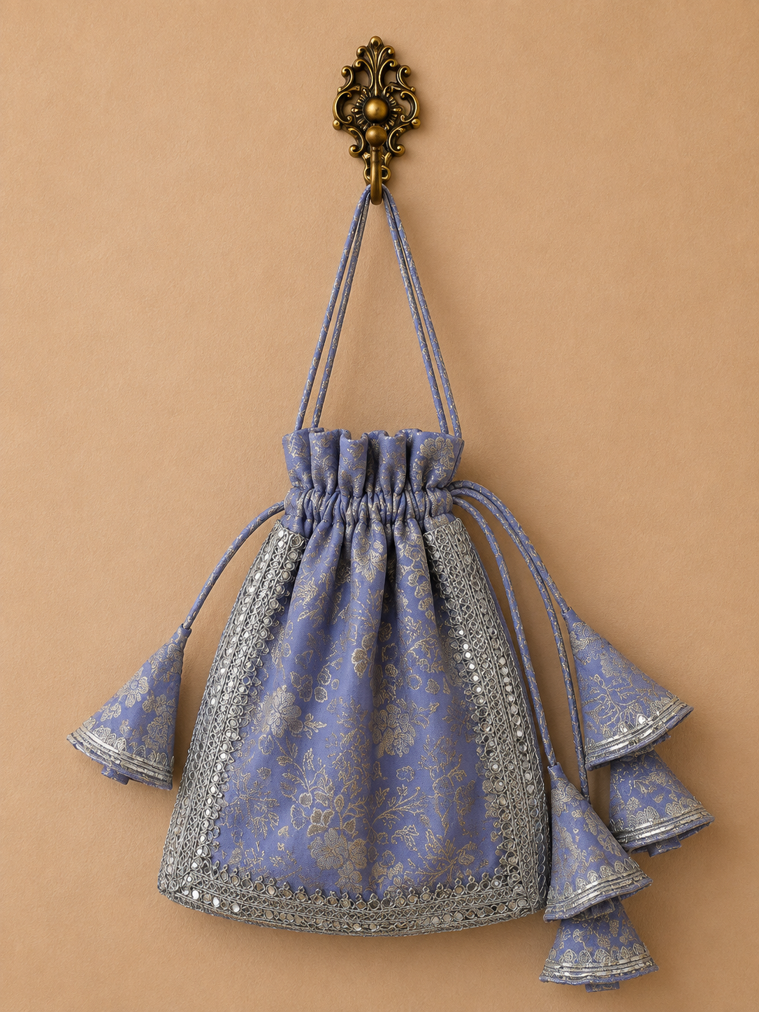 Lavender Banarasi Silk Potli Bag