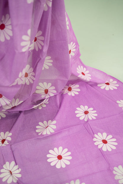 Lavender Daisy Mul Mul Cotton Saree