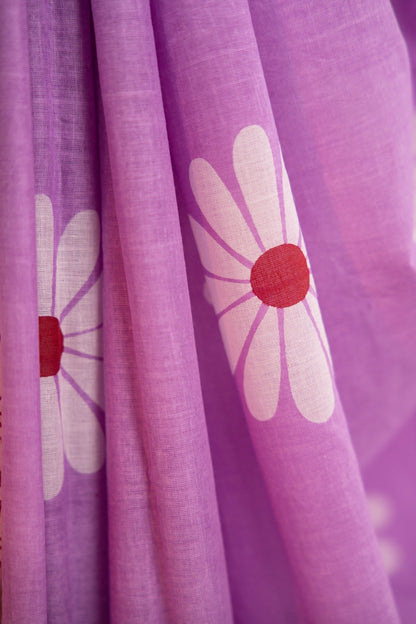 Lavender Daisy Mul Mul Cotton Saree