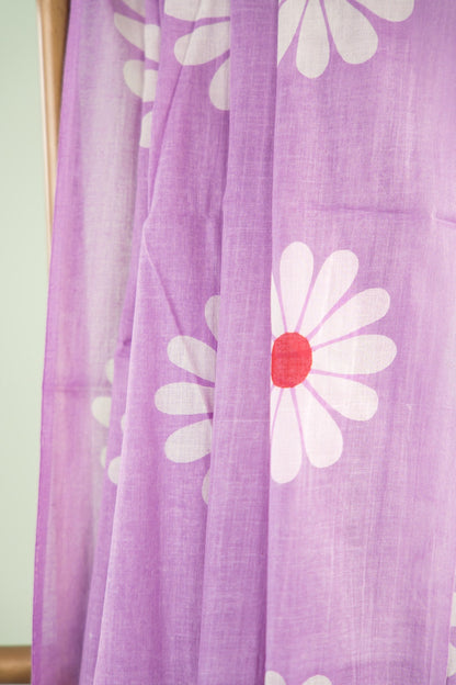 Lavender Daisy Mul Mul Cotton Saree