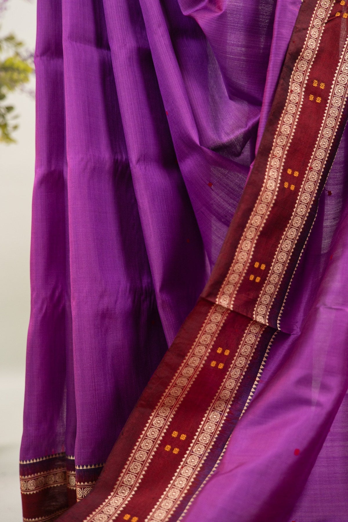 Lavender Maroon Booti Khandua Silk Saree