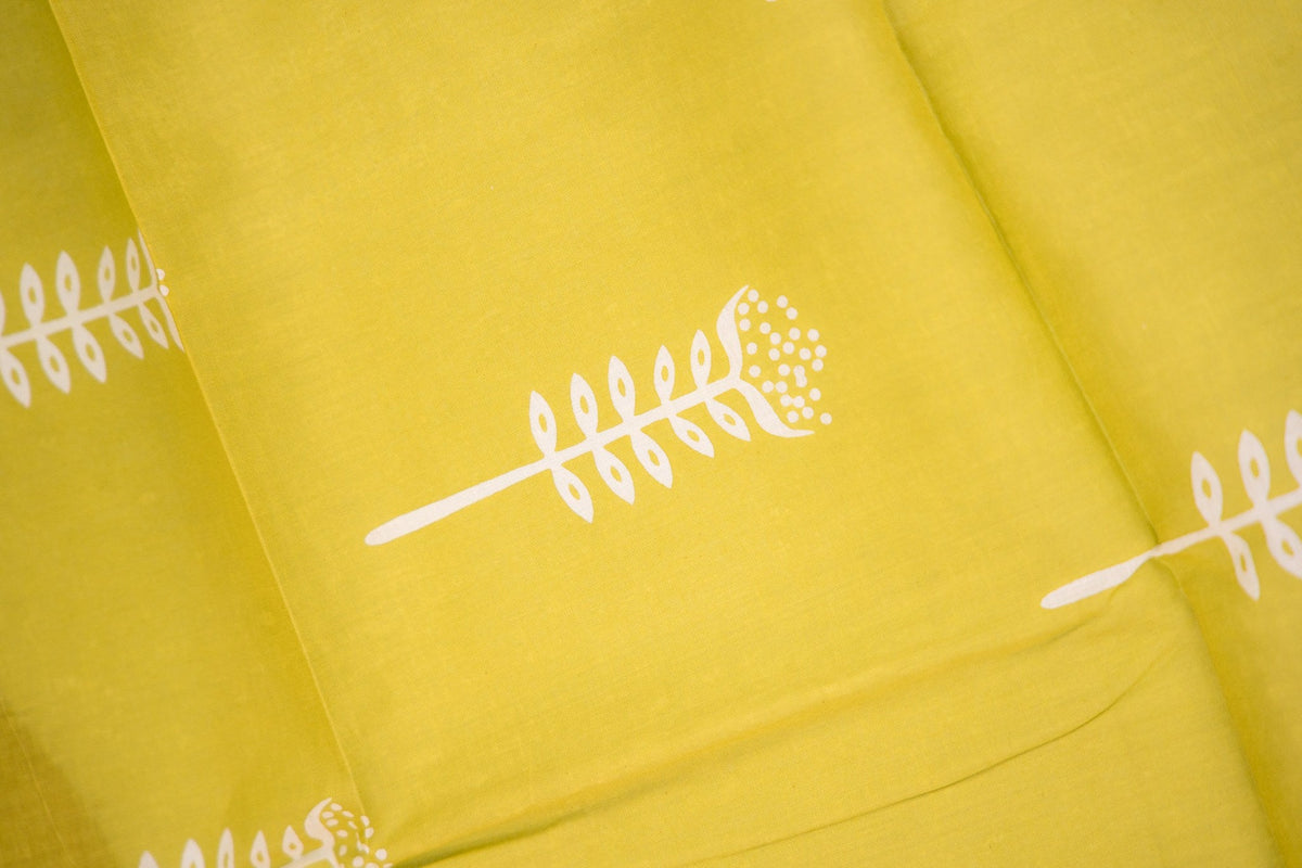 Lime Green Leaf Bud Mul Mul Cotton Saree
