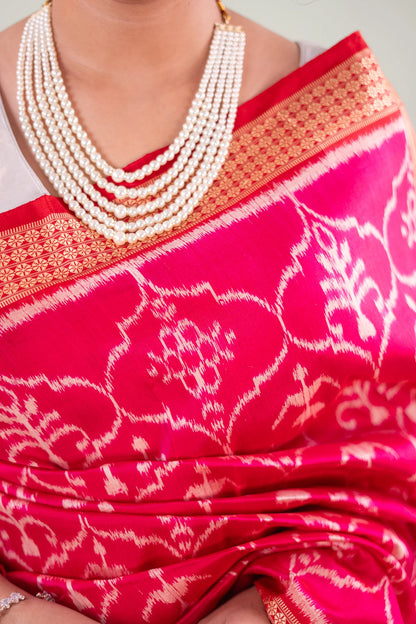 Magenta Gold Floral Lattice Khandua Silk Saree - image 3