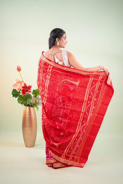 Magenta Gold Floral Lattice Khandua Silk Saree - image 4