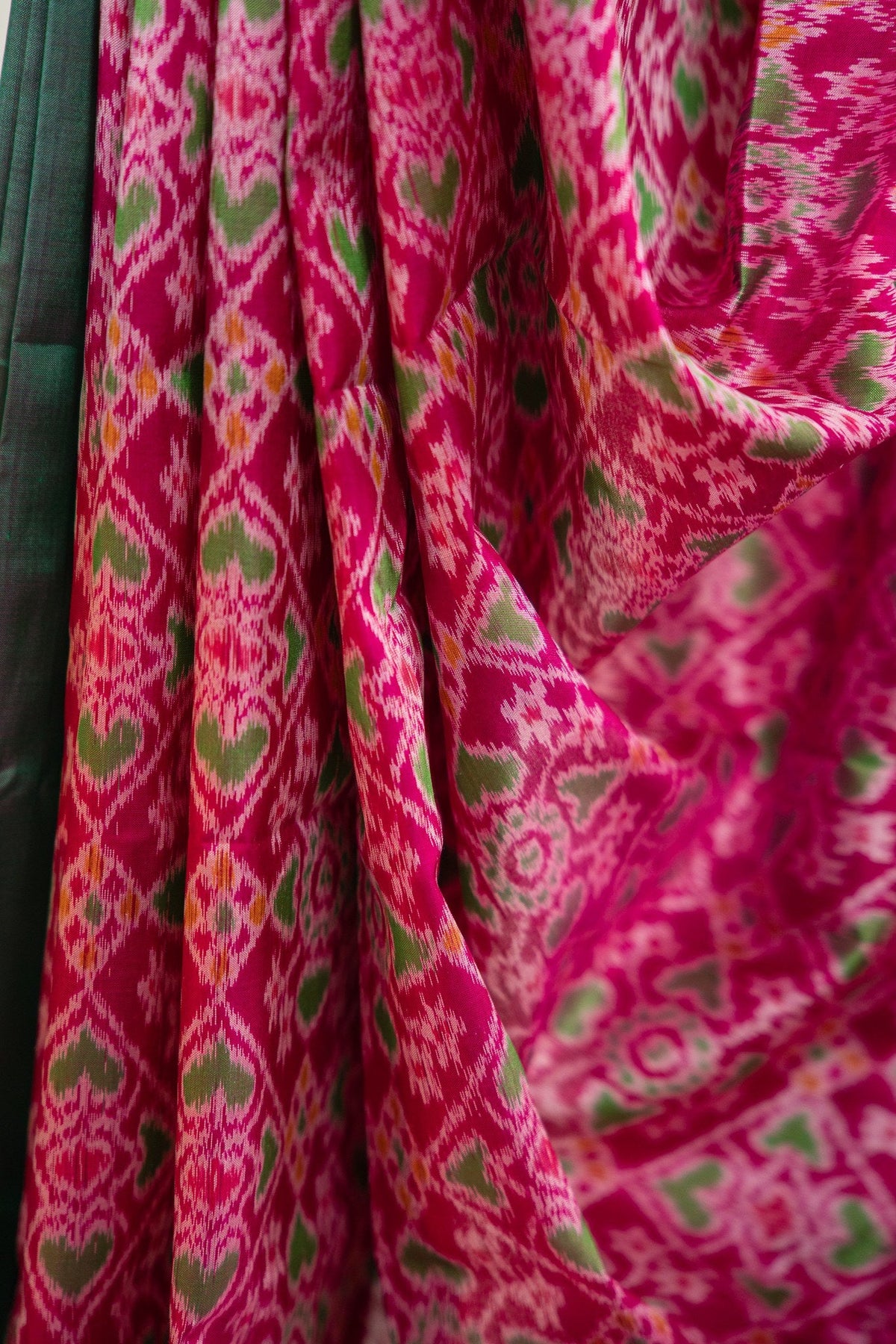 Magenta Green Lattice Ikat Khandua Silk Saree