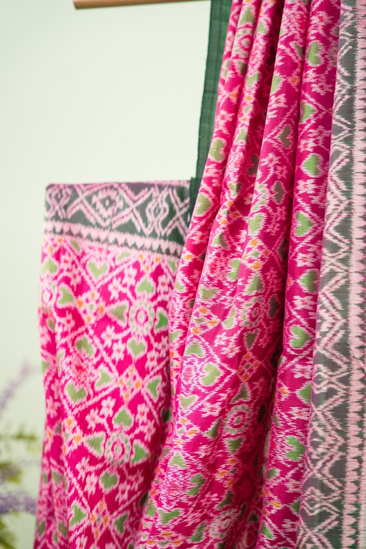 Magenta Green Lattice Ikat Khandua Silk Saree