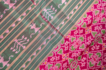 Magenta Green Lattice Ikat Khandua Silk Saree