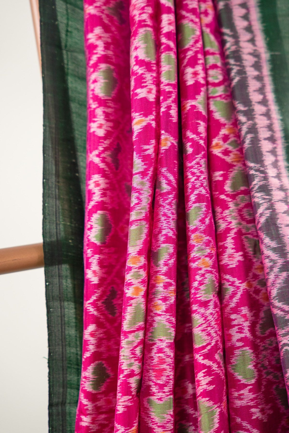 Magenta Green Lattice Ikat Khandua Silk Saree