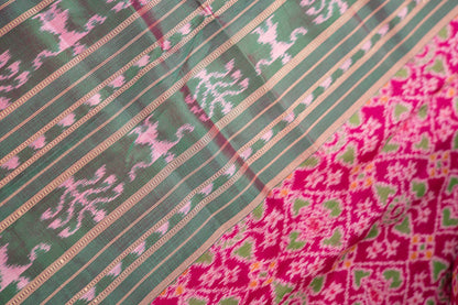 Magenta Green Lattice Ikat Khandua Silk Saree