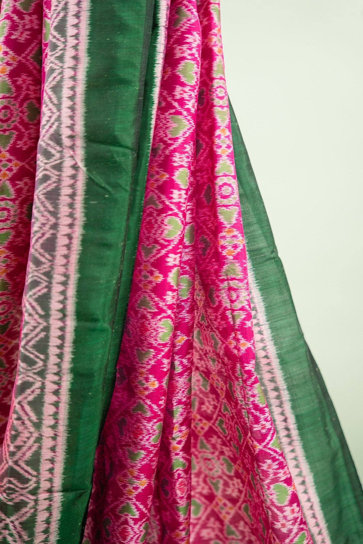 Magenta Green Lattice Ikat Khandua Silk Saree