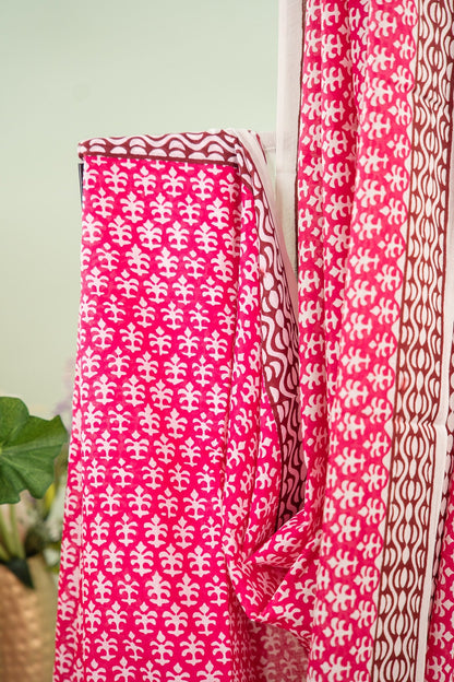 Magenta Trishul Block Print Mul Mul Cotton Saree