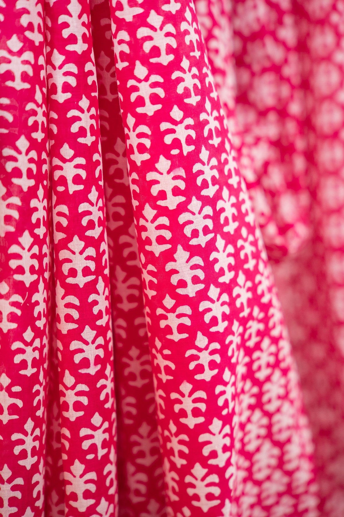 Magenta Trishul Block Print Mul Mul Cotton Saree