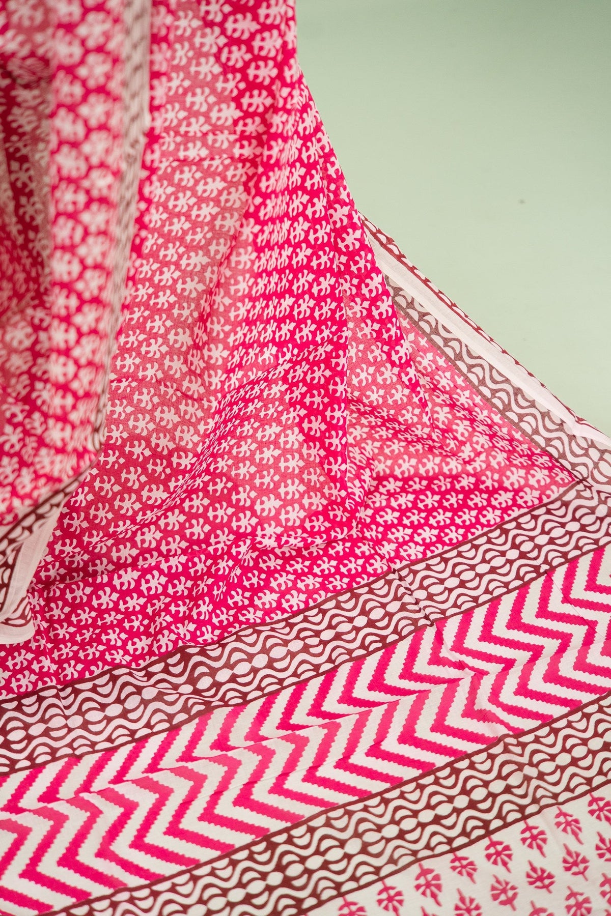 Magenta Trishul Block Print Mul Mul Cotton Saree