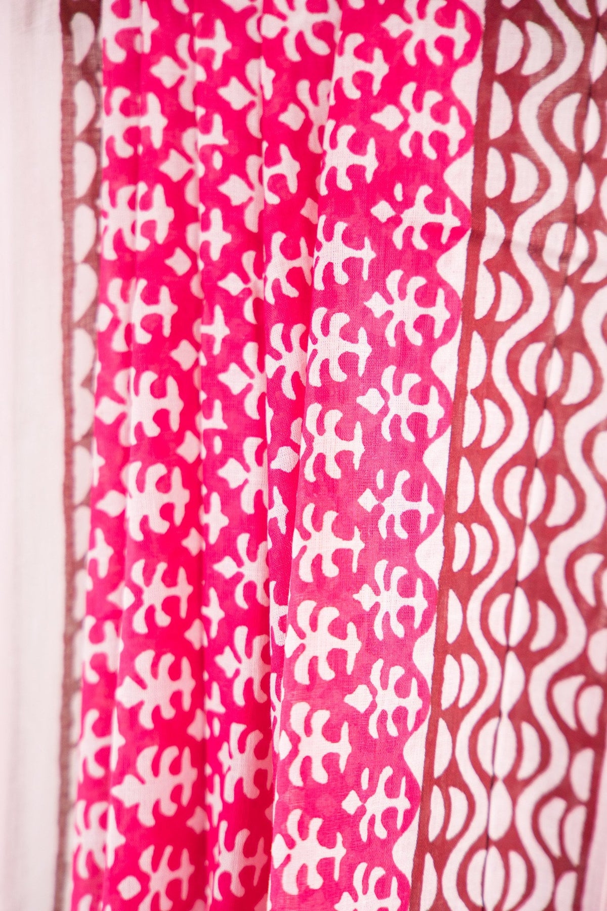 Magenta Trishul Block Print Mul Mul Cotton Saree