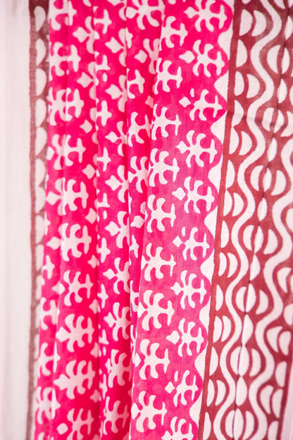 Magenta Trishul Block Print Mul Mul Cotton Saree
