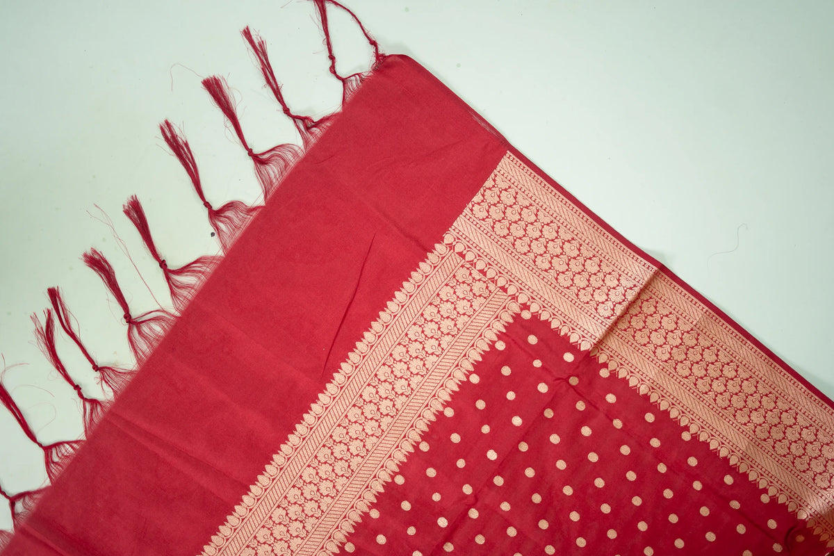 Maroon Gold Booti Banarasi Dupatta - spread view