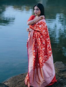Banarsi Silk Saree Red - Hand woven