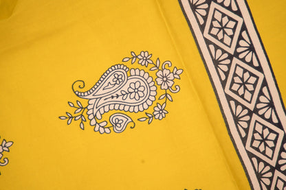 Mustard Black Paisley Border Mul Mul Cotton Saree