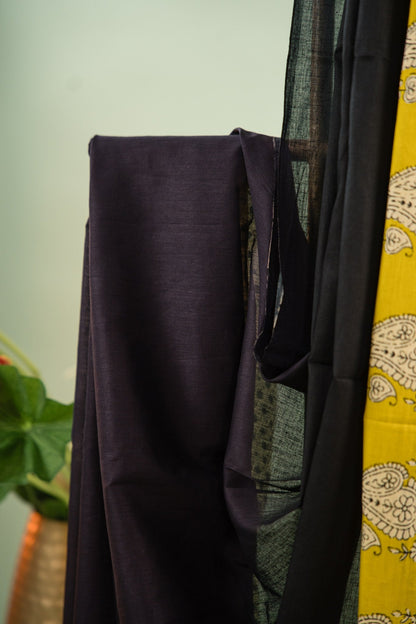 Mustard Charcoal Paisley Mul Mul Cotton Saree