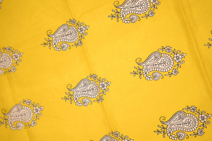 Mustard Charcoal Paisley Mul Mul Cotton Saree