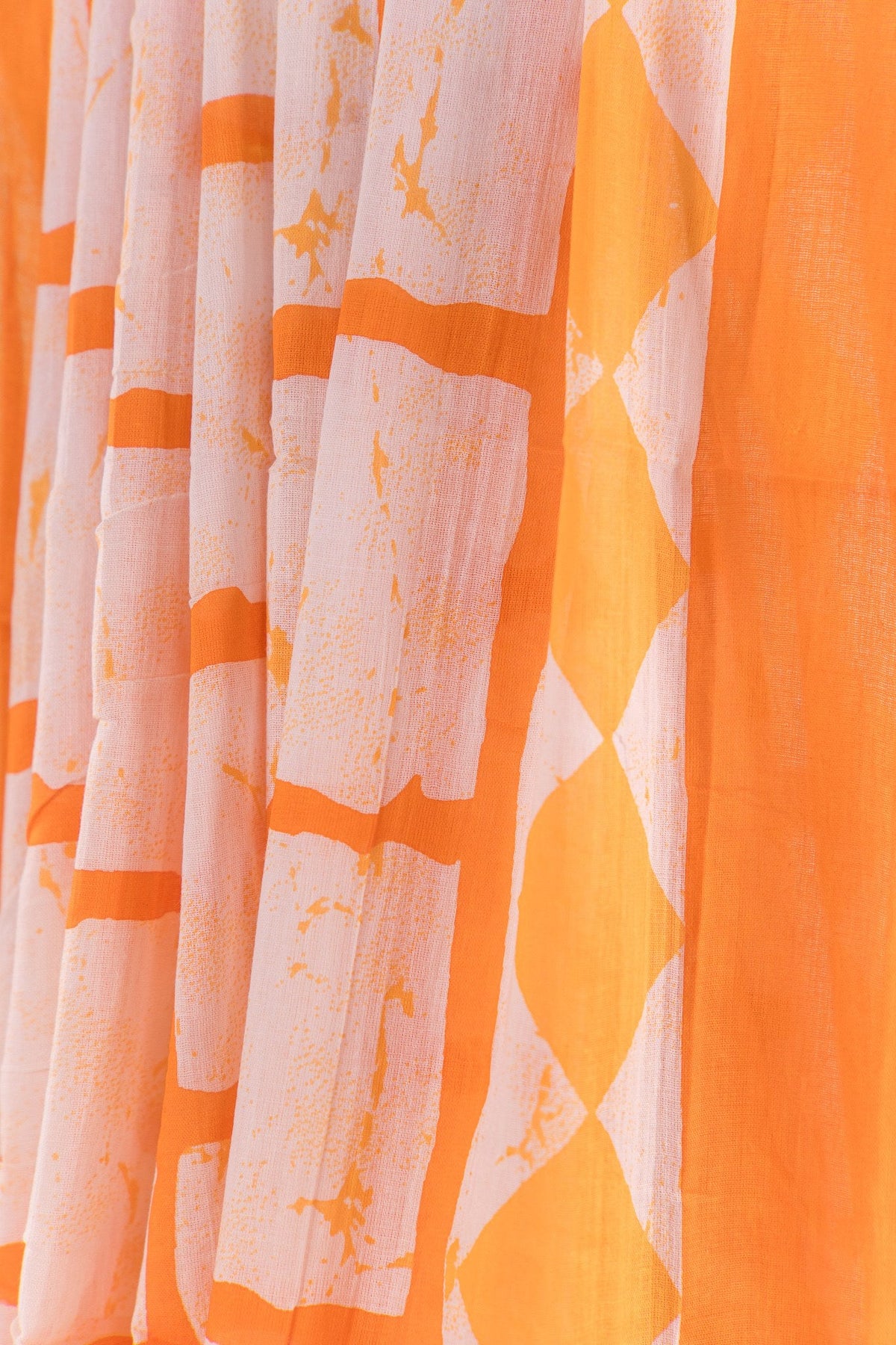 Mustard Geometric Grid Mul Mul Cotton Saree